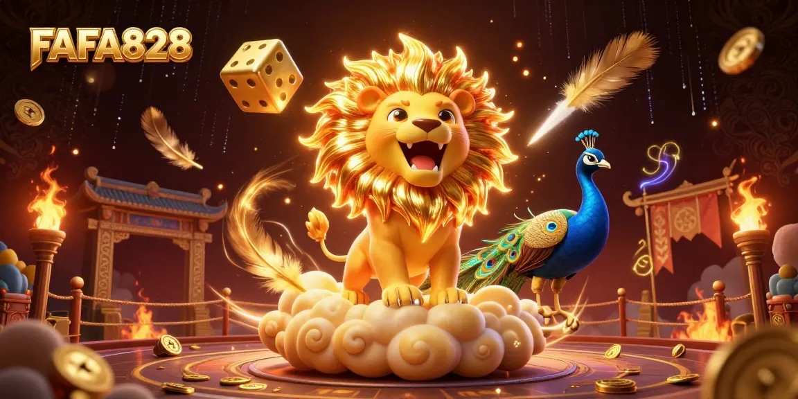 FAFA828 immerses players in vibrant online gambling with a thrilling scene featuring dynamic characters and explosive game elements.