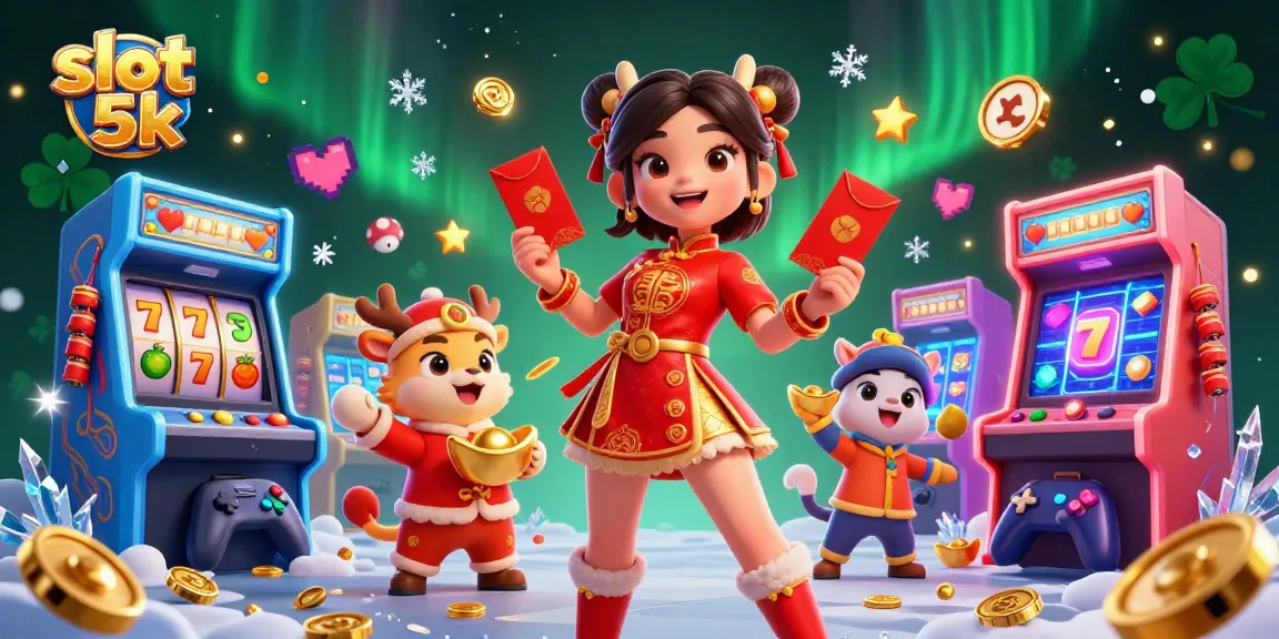 Experience excitement in slot 5k gaming with vibrant visuals and festive characters.