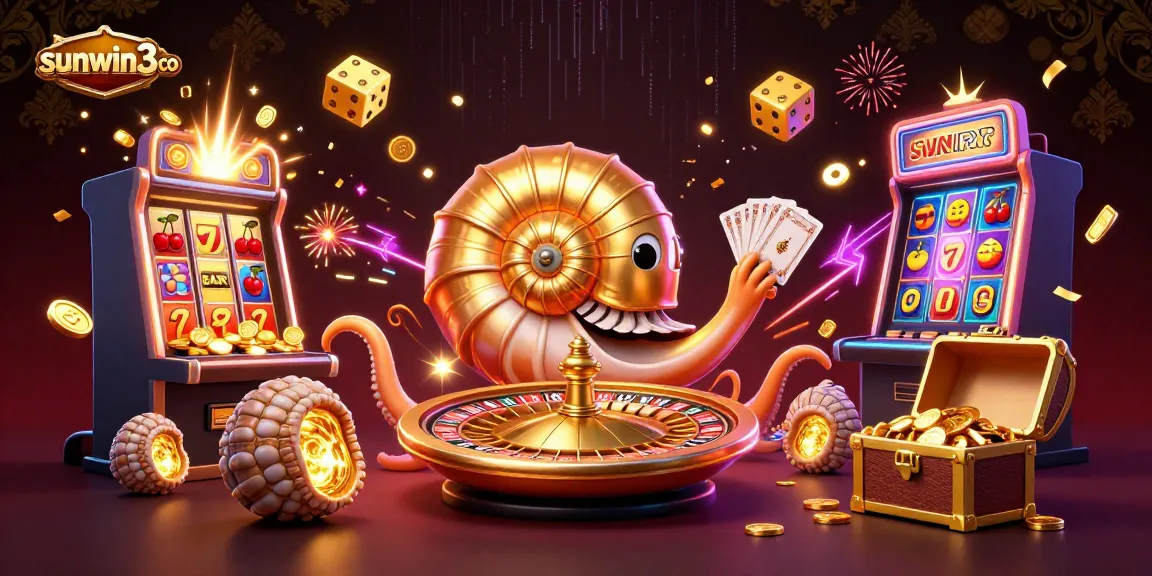 Experience excitement at sunwin3 co with a nautilus-themed casino illustration showcasing vibrant jackpot wins.