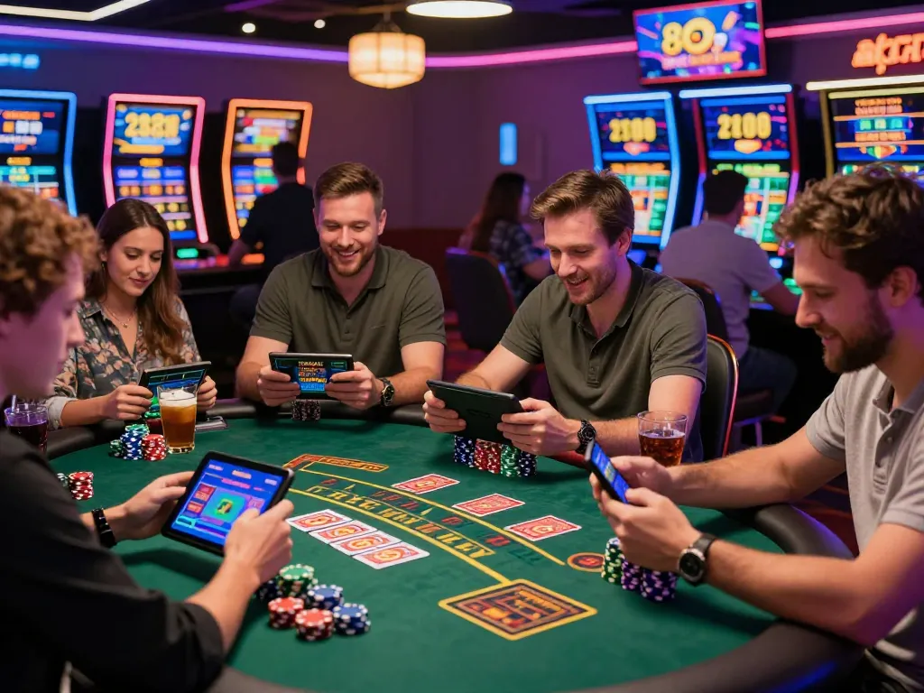 Engaging players at diverse casino tables via 8kbet.com, showcasing excitement and immersive gaming.