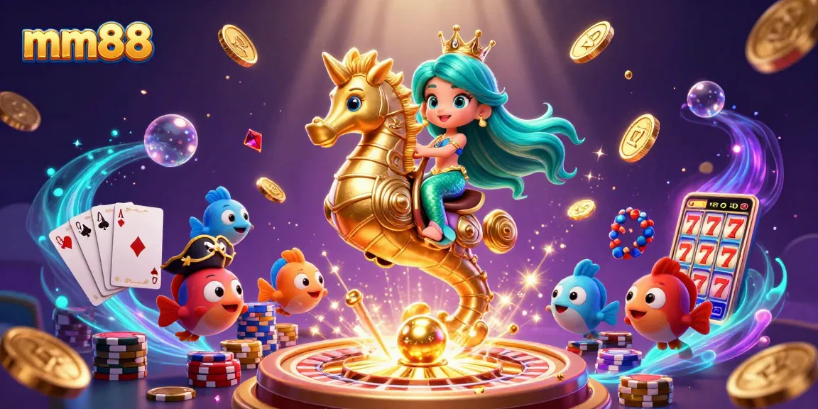 Experience thrilling gameplay at mm88 with vibrant characters, golden coins, and exciting casino elements.