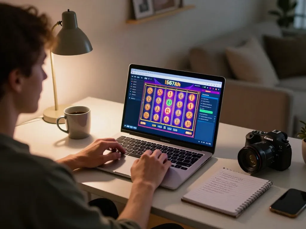 Engaging moment at https://l567.tech/, a player spinning reels on vibrant online slot game