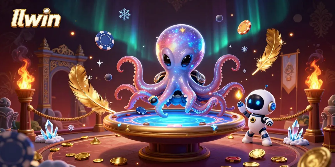 llwin showcases an alien octopus running a holographic poker table amidst vibrant casino action.