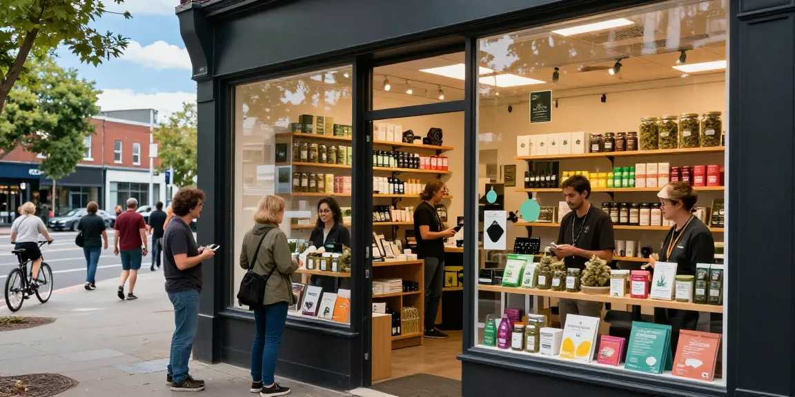 Buy weed Newcastle: A lively cannabis dispensary scene with customers exploring products and engaging with staff.