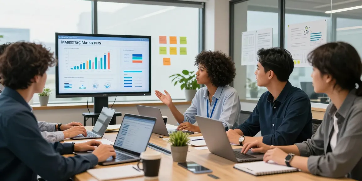 How Backlinks & Guest Posting Improve Organic Traffic in a digital marketing team meeting room, showcasing analytics and collaboration.