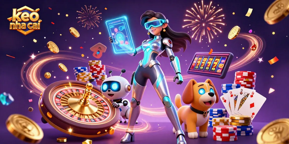 Experience the excitement of keo nha cai with vibrant casino scenes featuring dynamic holographic elements.