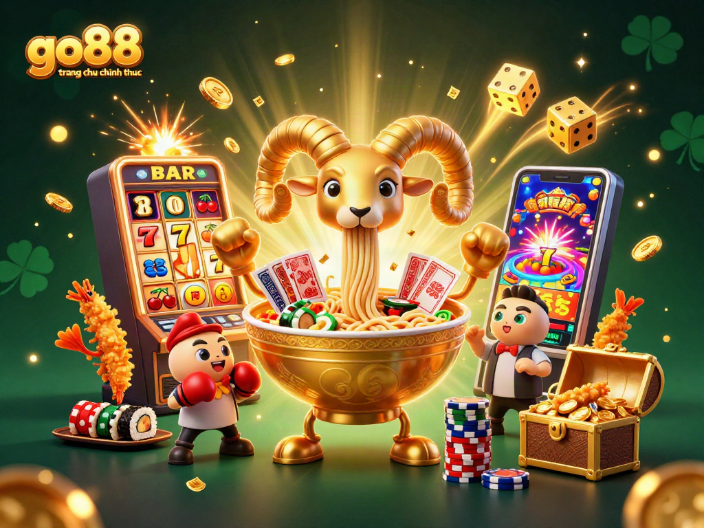 Action-packed scene showcasing go88 trang chu chinh thuc with vibrant casino elements and cheerful characters.