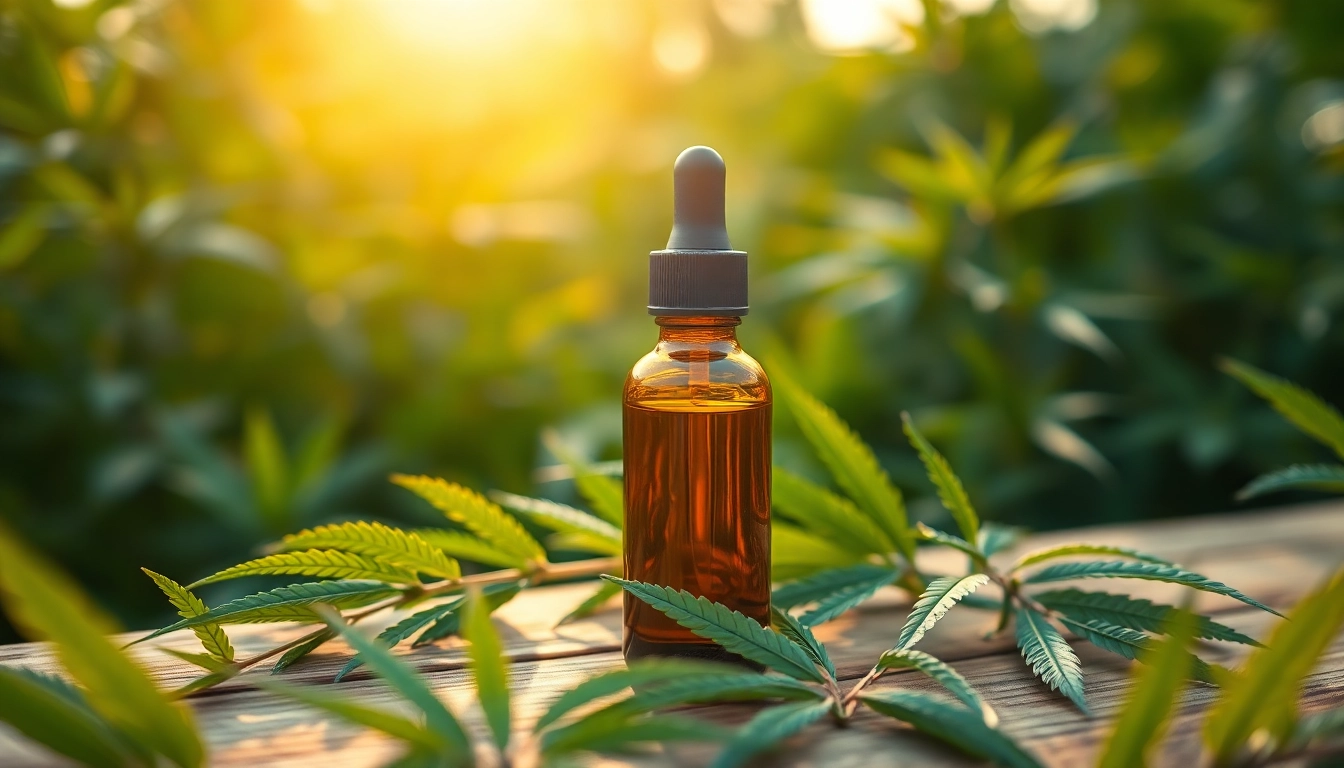 Discover the benefits of CBD Oil in a serene natural setting with hemp leaves.