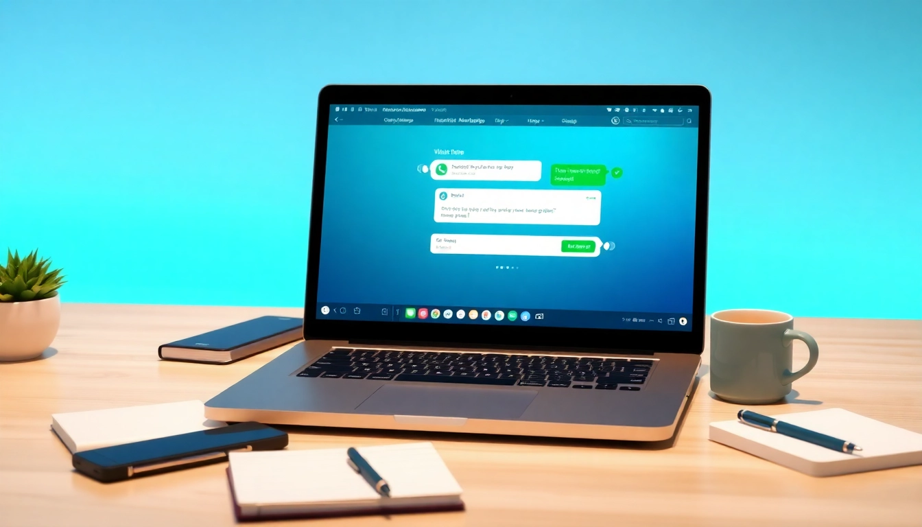 在快连官网上探索 WhatsApp Web 的功能，展示一个配备数字通信工具的高效工作区。