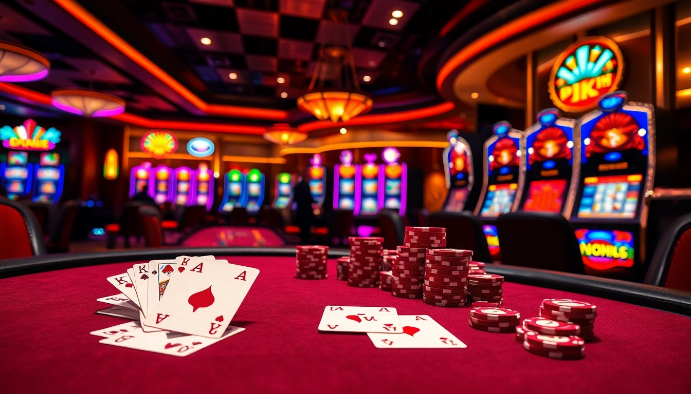Experience high-stakes gaming at bk8th with vibrant slot machines and elegant poker tables.