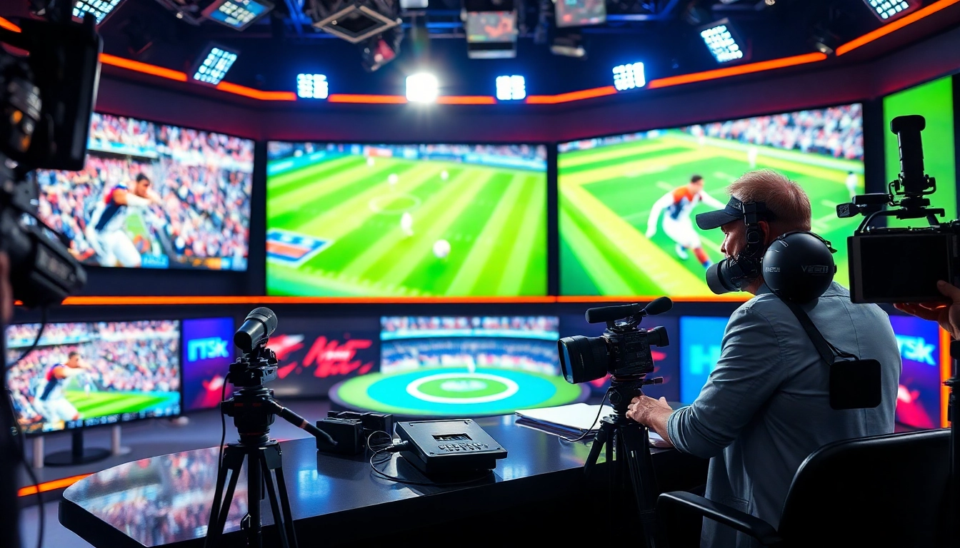 Watch a dynamic sports broadcasting scene featuring a TV host in action, showcasing excitement in Sports Broadcasting.