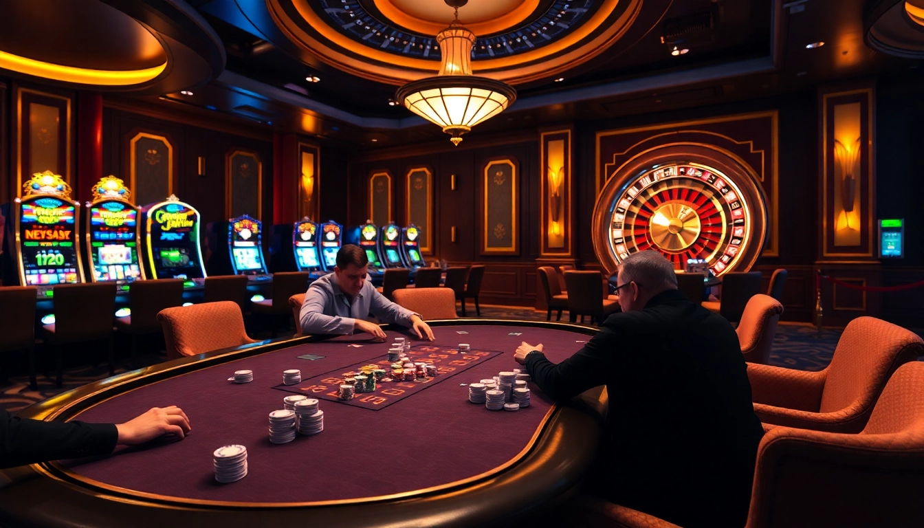 Exciting poker gameplay at a luxurious casino highlighting 555win atmosphere.
