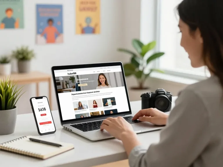 Engaging hubet88 newsletter signup scene with excited customer at a modern workspace.