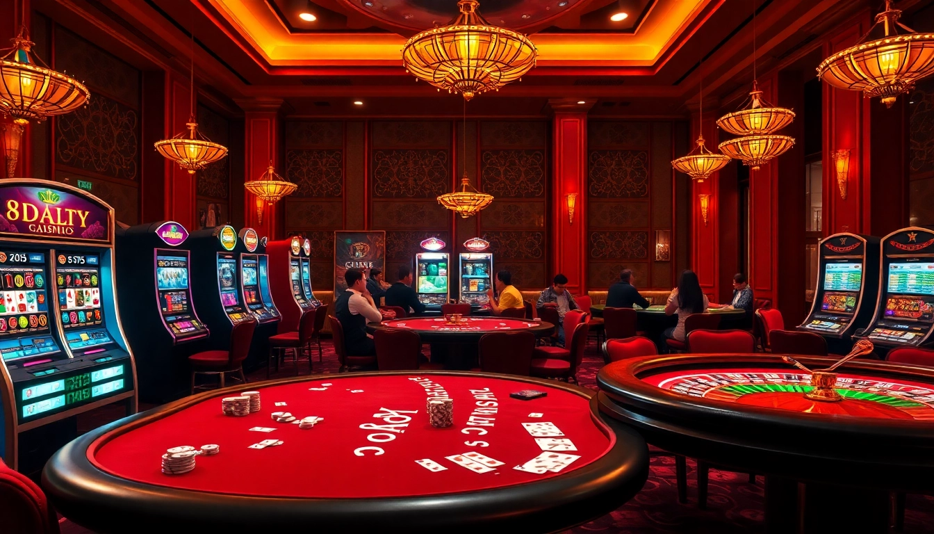 8day casino scene with high-stakes gaming tables and luxury attributes for gamblers.